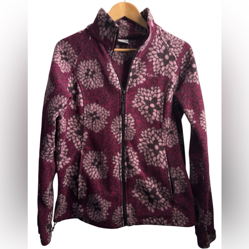 Columbia Floral Print Full Zip Fleece Jacket – Burgundy/Pink – Women’s Size L